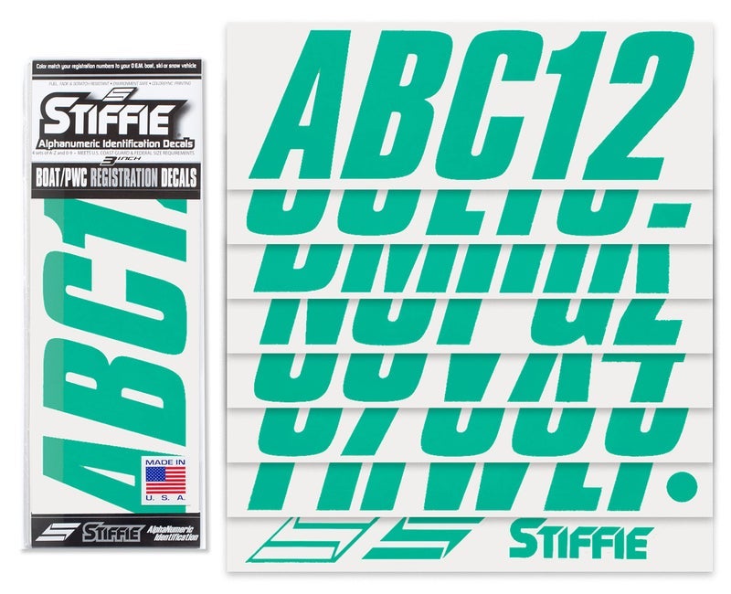 STIFFIE Shift Sea Teal 3" قارب وبطاقات تسجيل PWC – أرقام، حروف، ملصقات - Image 2
